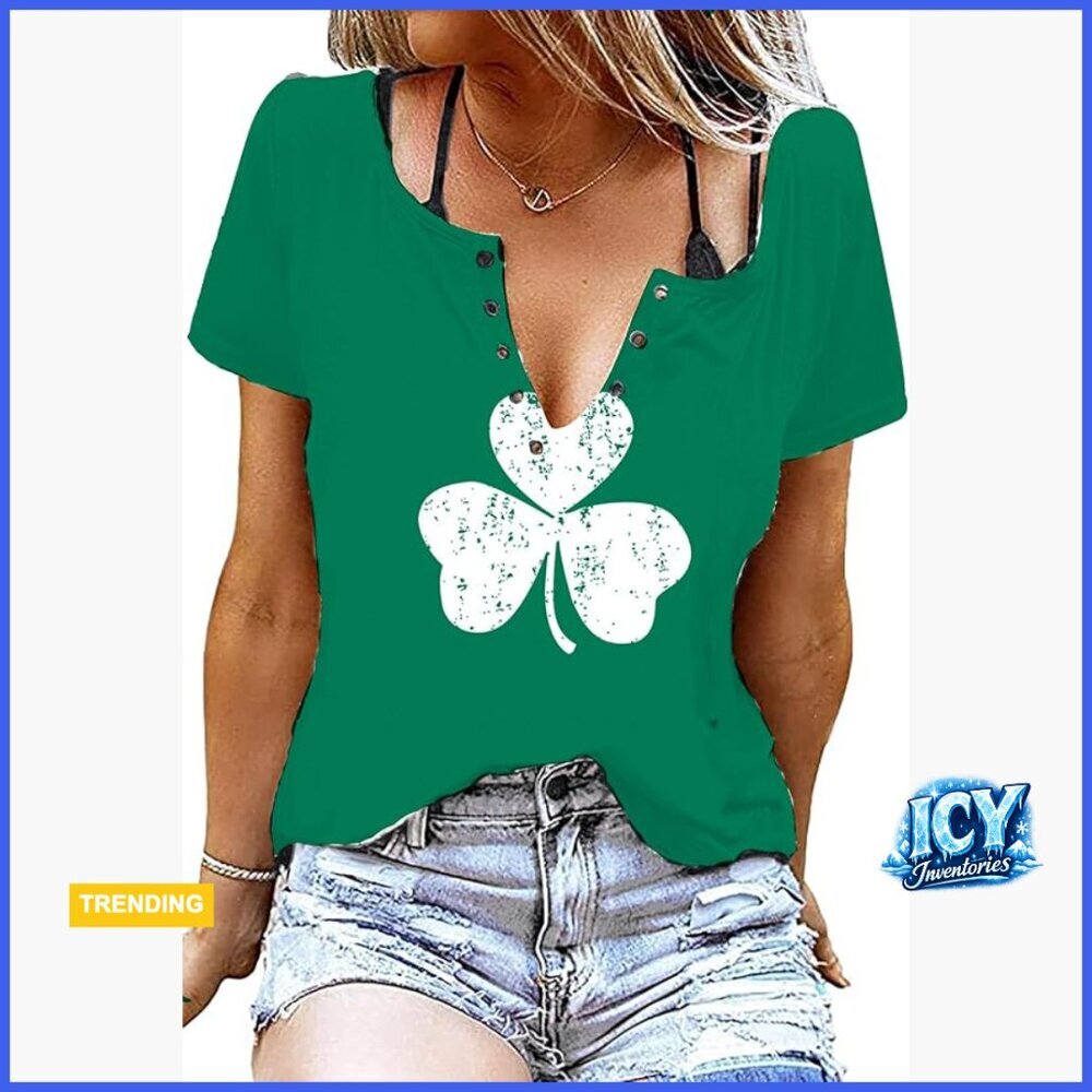 V-Neck St. Patrick's Day Tee, 65% Cotton 35% Polyester, Funny Shamrock Top